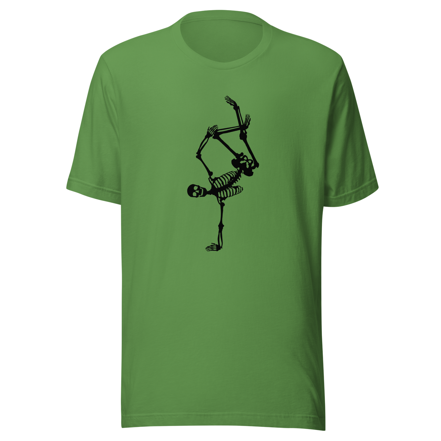 Unisex t-shirt with skeleton doing a handstand