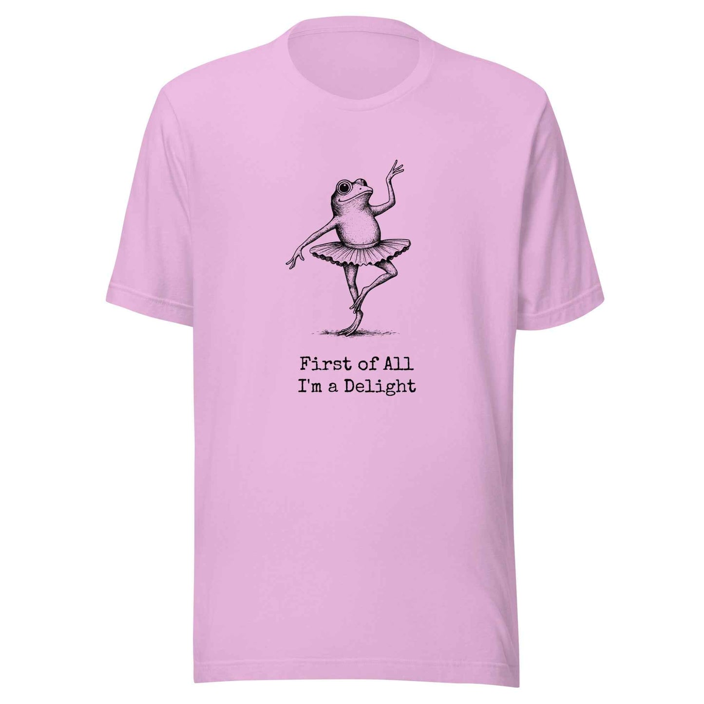 Funny Frog Ballerina T-Shirt: “First of All I’m a Delight”, frog tee gift for ballet lovers