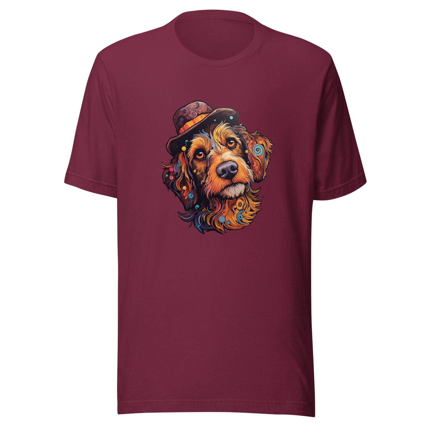 Unisex t-shirt "Bohemian Bowler: Artistic Dog with Hat"