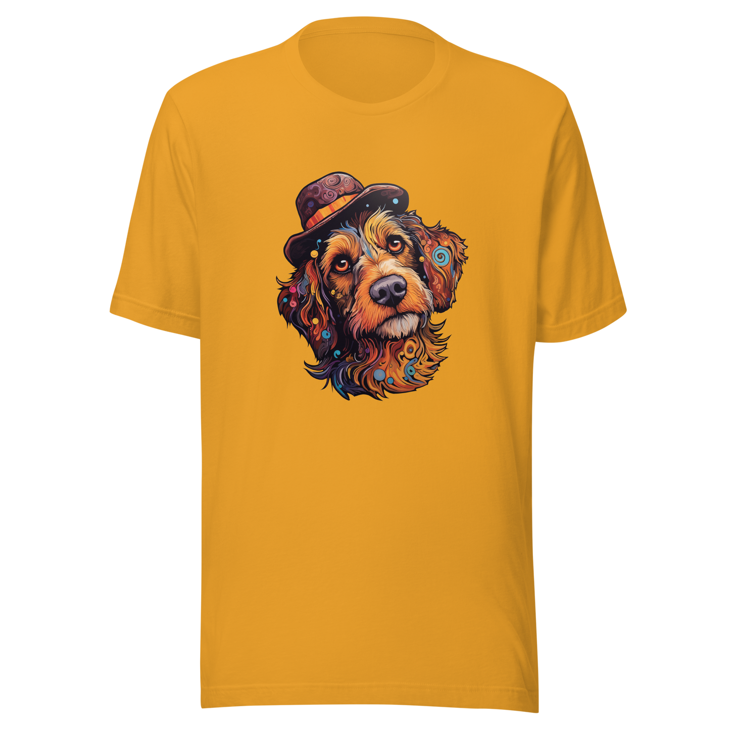Unisex t-shirt "Bohemian Bowler: Artistic Dog with Hat"
