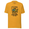 Funny Fish “It’s Fine” T-Shirt, Mental Health Humor Tee, I'm Fine Everything's Fine Shirt, Sarcastic Panic Meme Tee