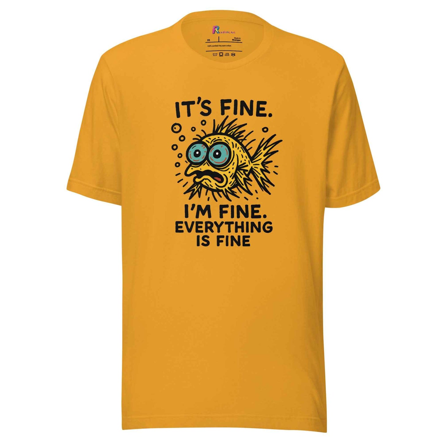 Funny Fish “It’s Fine” T-Shirt, Mental Health Humor Tee, I'm Fine Everything's Fine Shirt, Sarcastic Panic Meme Tee