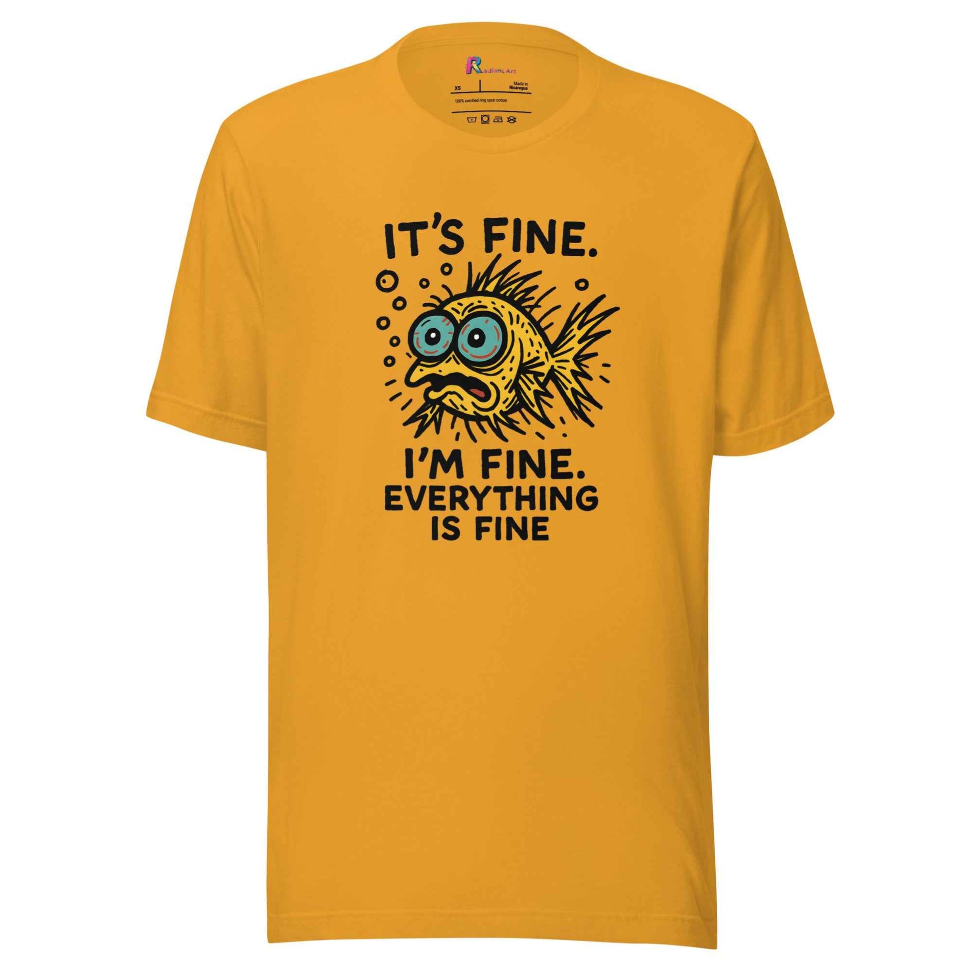 Funny Fish “It’s Fine” T-Shirt, Mental Health Humor Tee, I'm Fine Everything's Fine Shirt, Sarcastic Panic Meme Tee