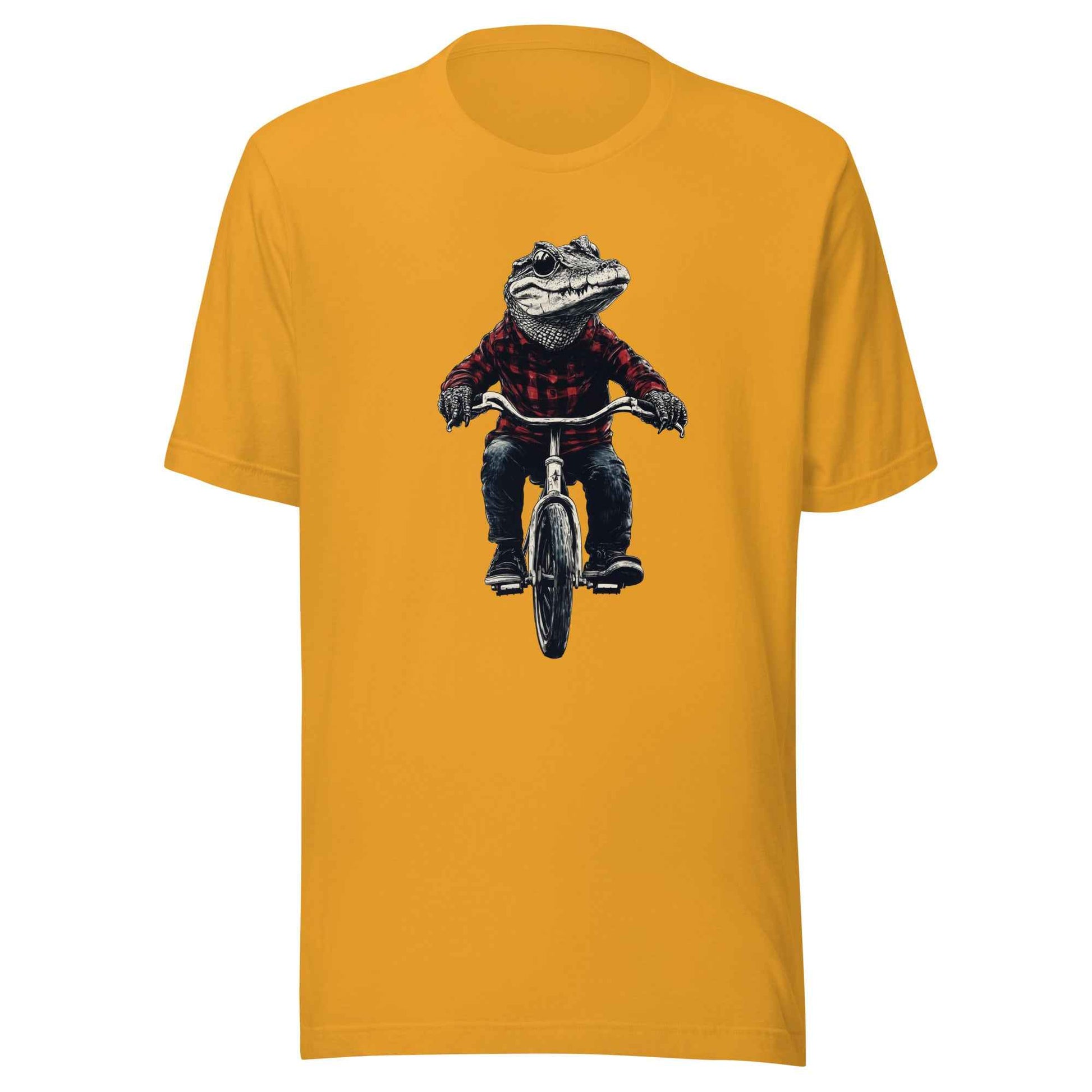 Alligator T-shirt, Crocodile on Bicycle Tee, Cool Croc on Bike