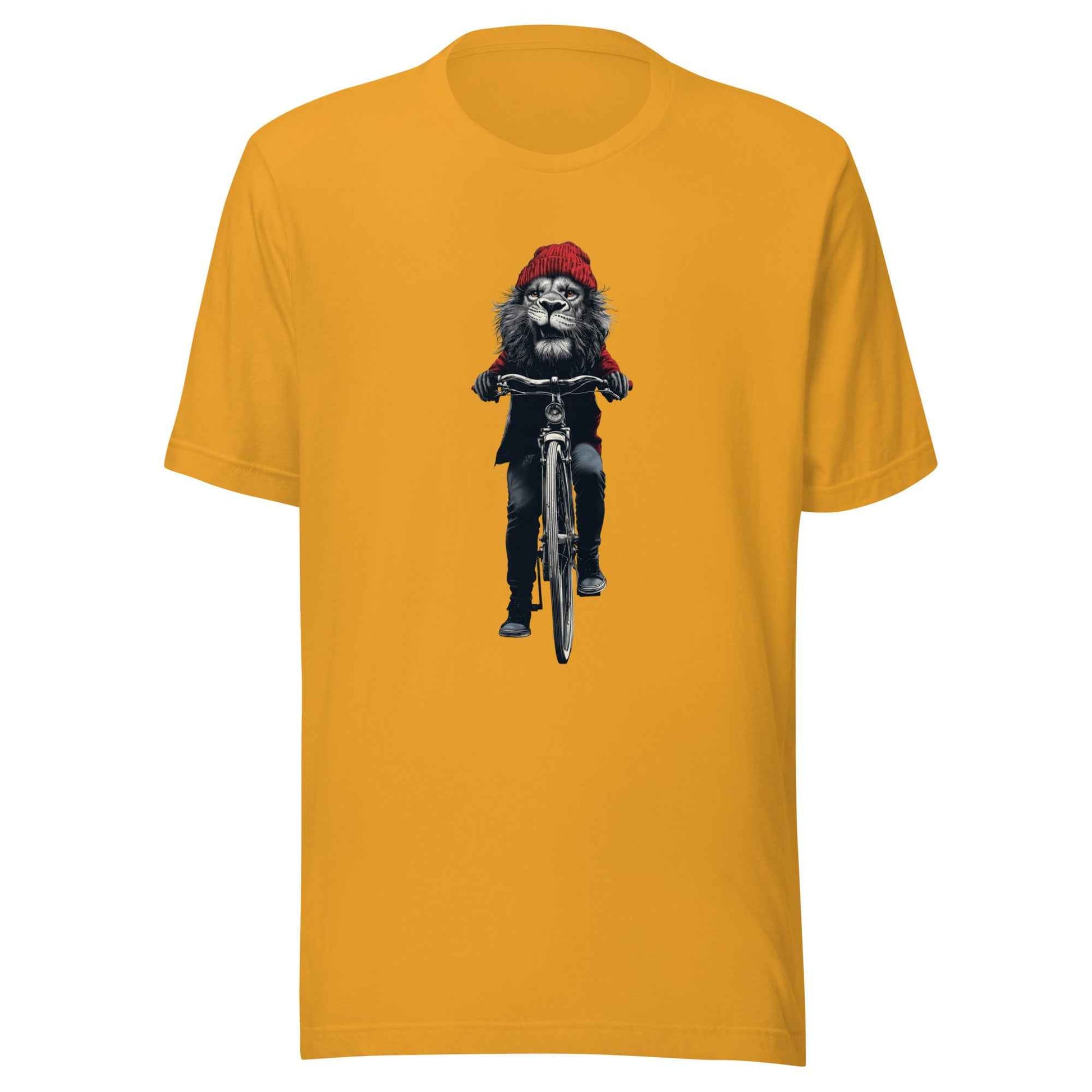 Lion on Bicycle T-Shirt, Cool Cycling T-Shirt, Bold Moves Only