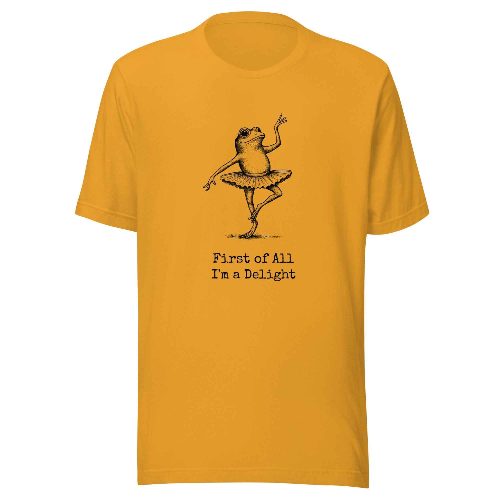 Funny Frog Ballerina T-Shirt: “First of All I’m a Delight”, frog tee gift for ballet lovers