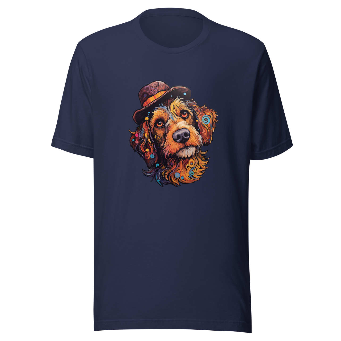 Unisex t-shirt "Bohemian Bowler: Artistic Dog with Hat"