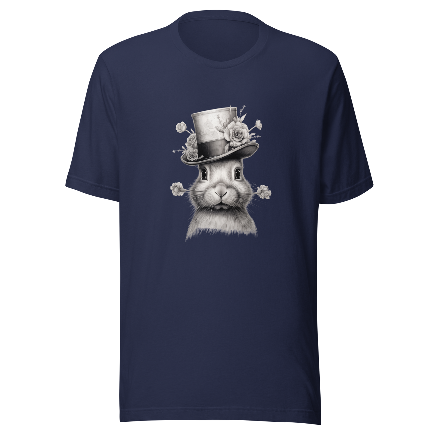 Unisex t-shirt Top Hat Bunny: Floral Finesse