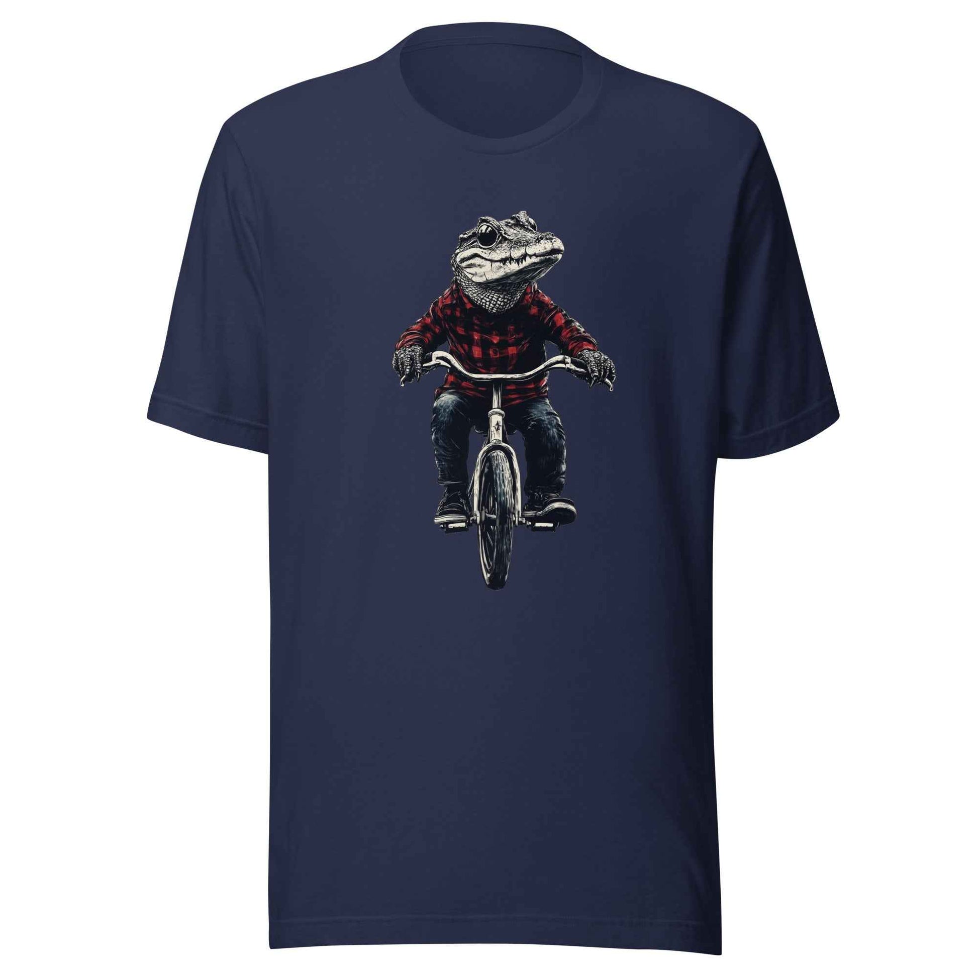 Alligator T-shirt, Crocodile on Bicycle Tee, Cool Croc on Bike