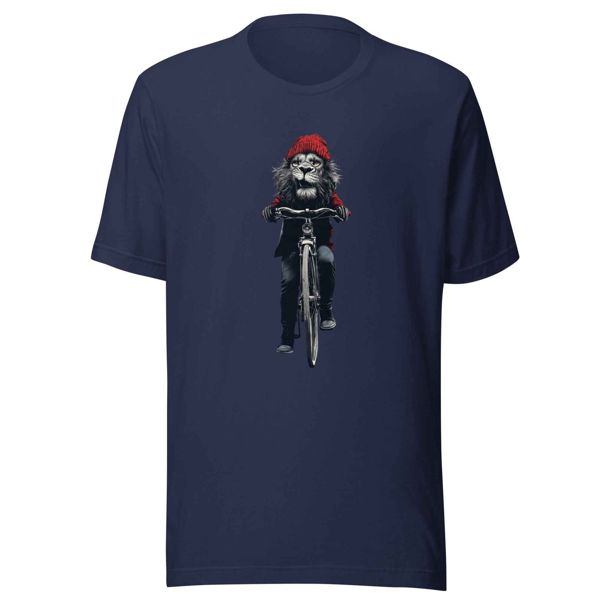 Lion on Bicycle T-Shirt, Cool Cycling T-Shirt, Bold Moves Only