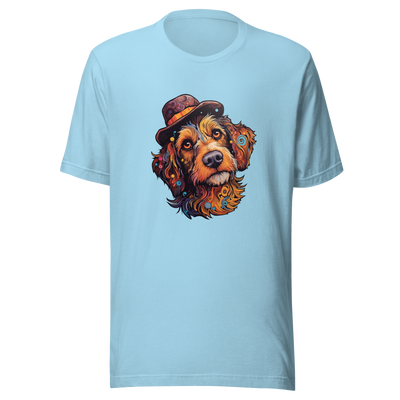 Unisex t-shirt "Bohemian Bowler: Artistic Dog with Hat" - Radiant Art of Radiant Group