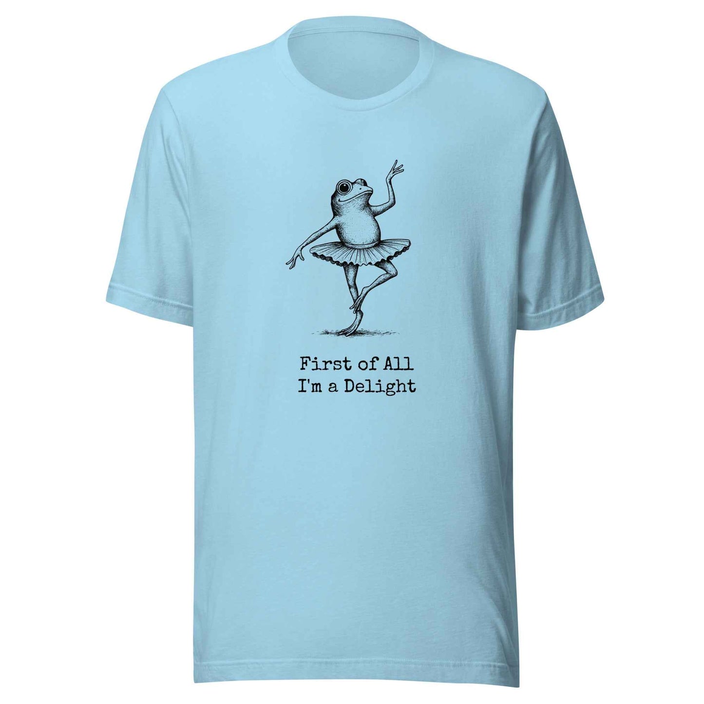Funny Frog Ballerina T-Shirt: “First of All I’m a Delight”, frog tee gift for ballet lovers