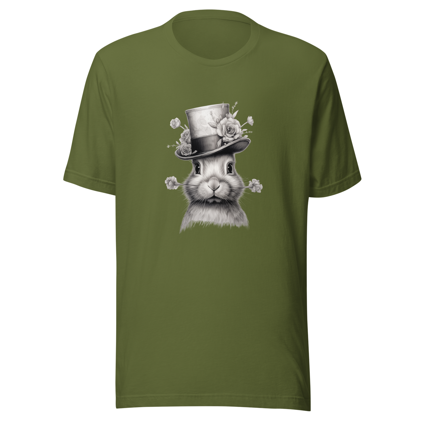 Unisex t-shirt Top Hat Bunny: Floral Finesse