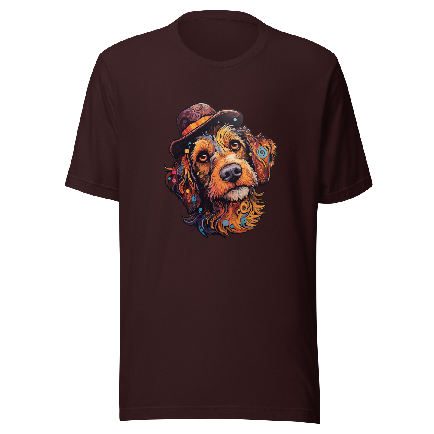Unisex t-shirt "Bohemian Bowler: Artistic Dog with Hat"