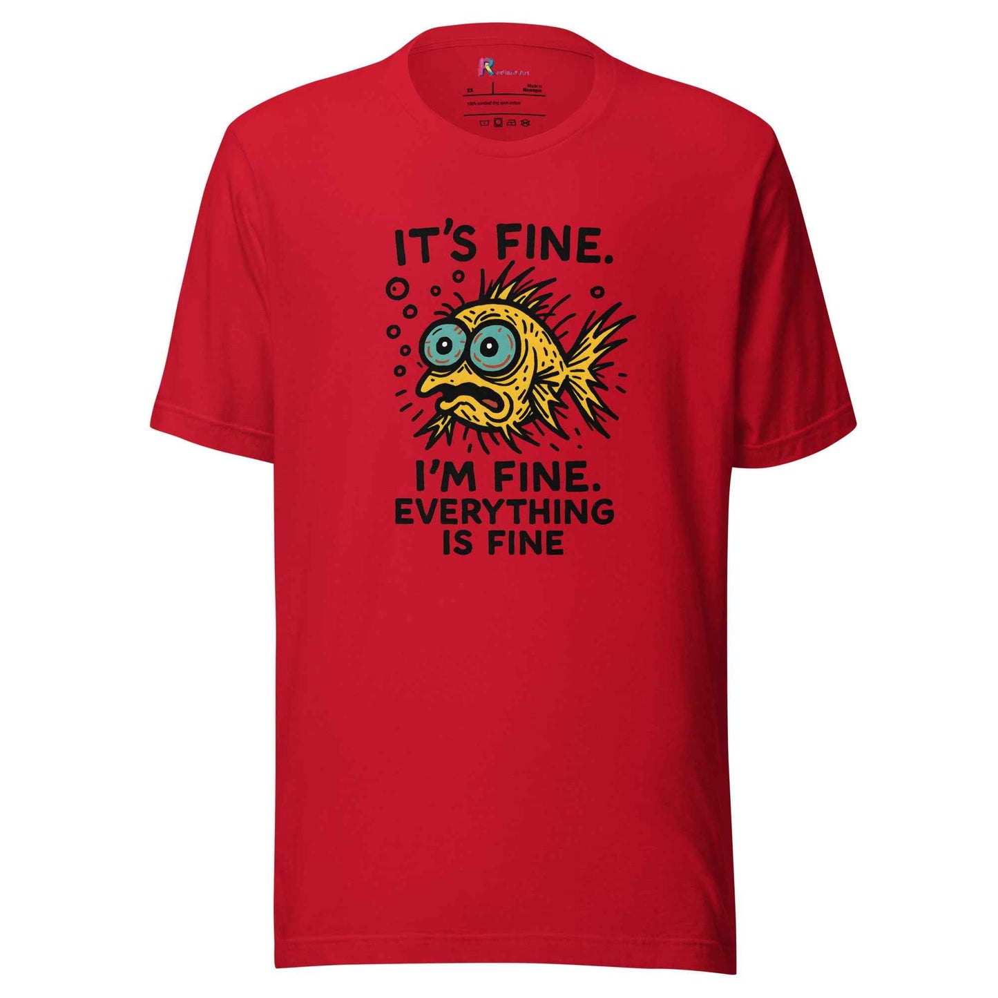 Funny Fish “It’s Fine” T-Shirt, Mental Health Humor Tee, I'm Fine Everything's Fine Shirt, Sarcastic Panic Meme Tee