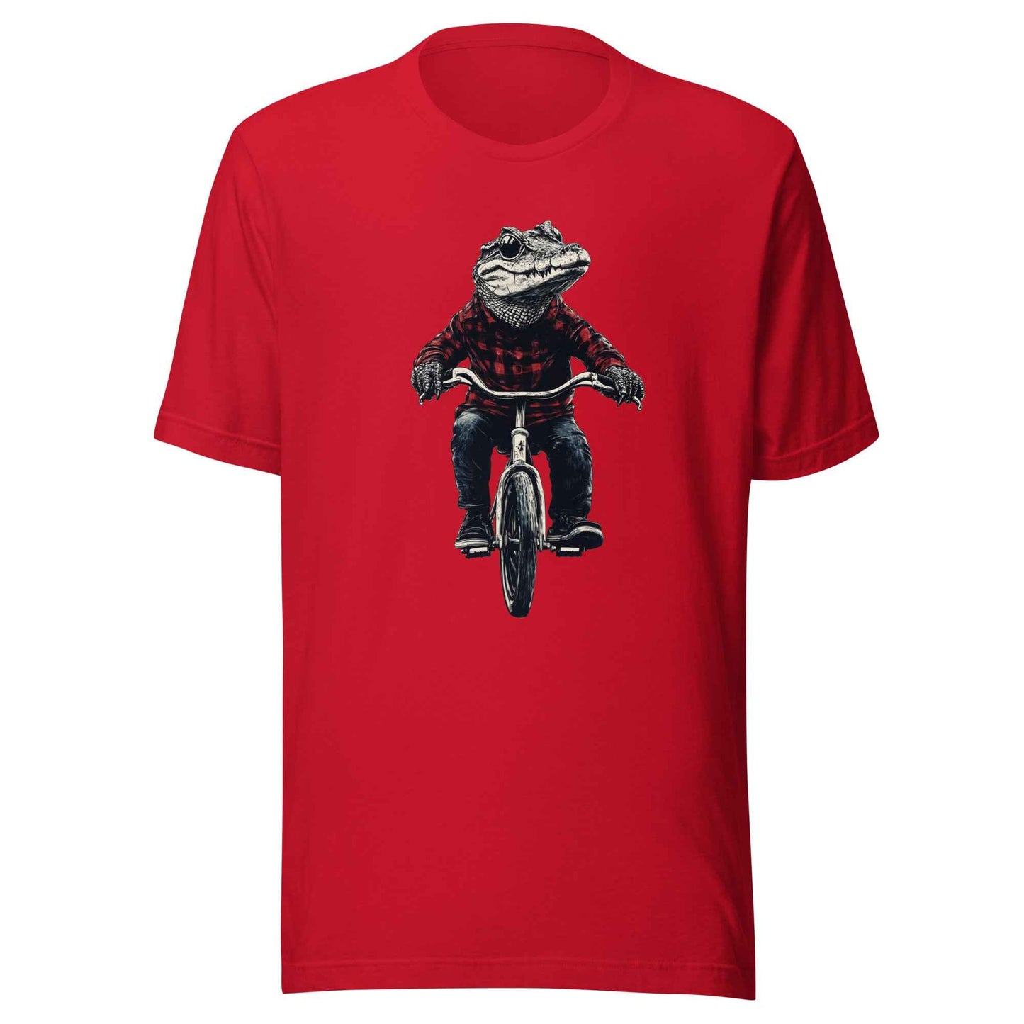 Alligator T-shirt, Crocodile on Bicycle Tee, Cool Croc on Bike