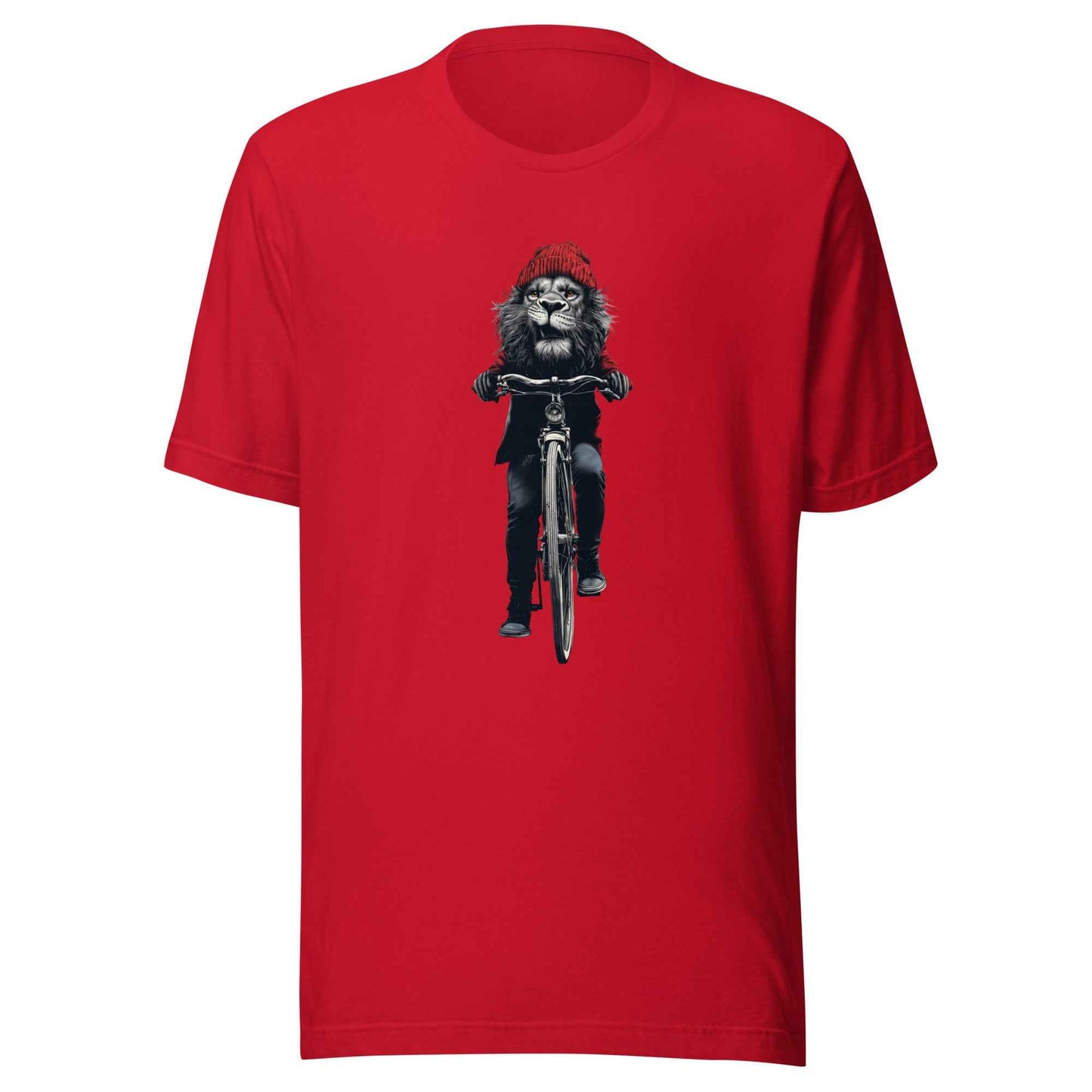Lion on Bicycle T-Shirt, Cool Cycling T-Shirt, Bold Moves Only