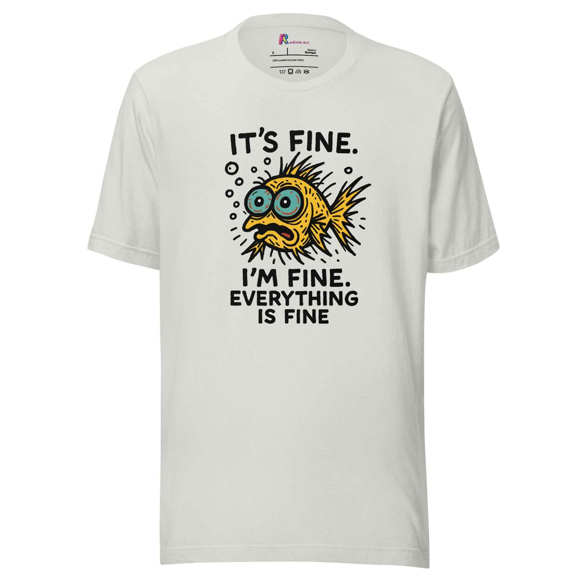 Funny Fish “It’s Fine” T-Shirt, Mental Health Humor Tee, I'm Fine Everything's Fine Shirt, Sarcastic Panic Meme Tee