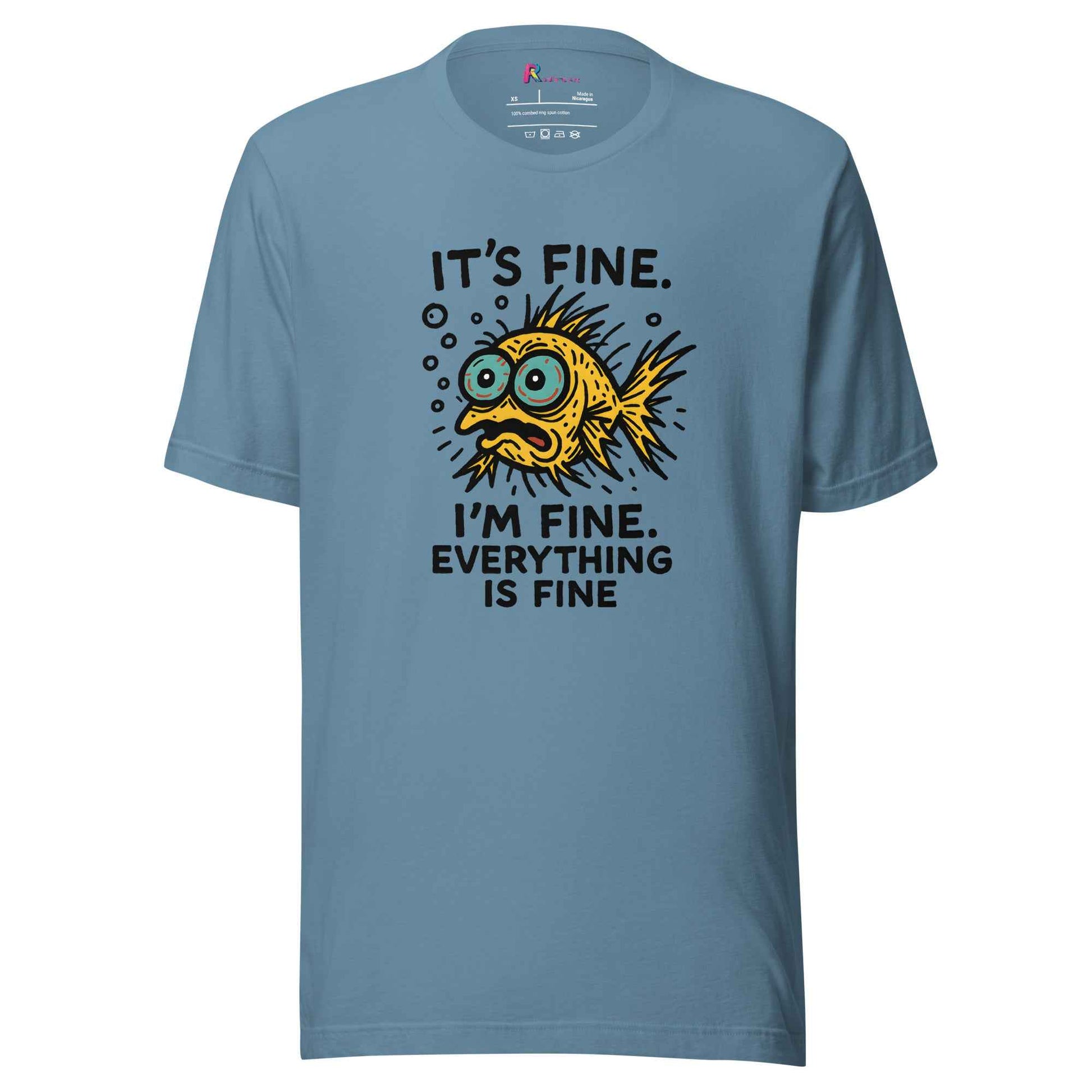 Funny Fish “It’s Fine” T-Shirt, Mental Health Humor Tee, I'm Fine Everything's Fine Shirt, Sarcastic Panic Meme Tee