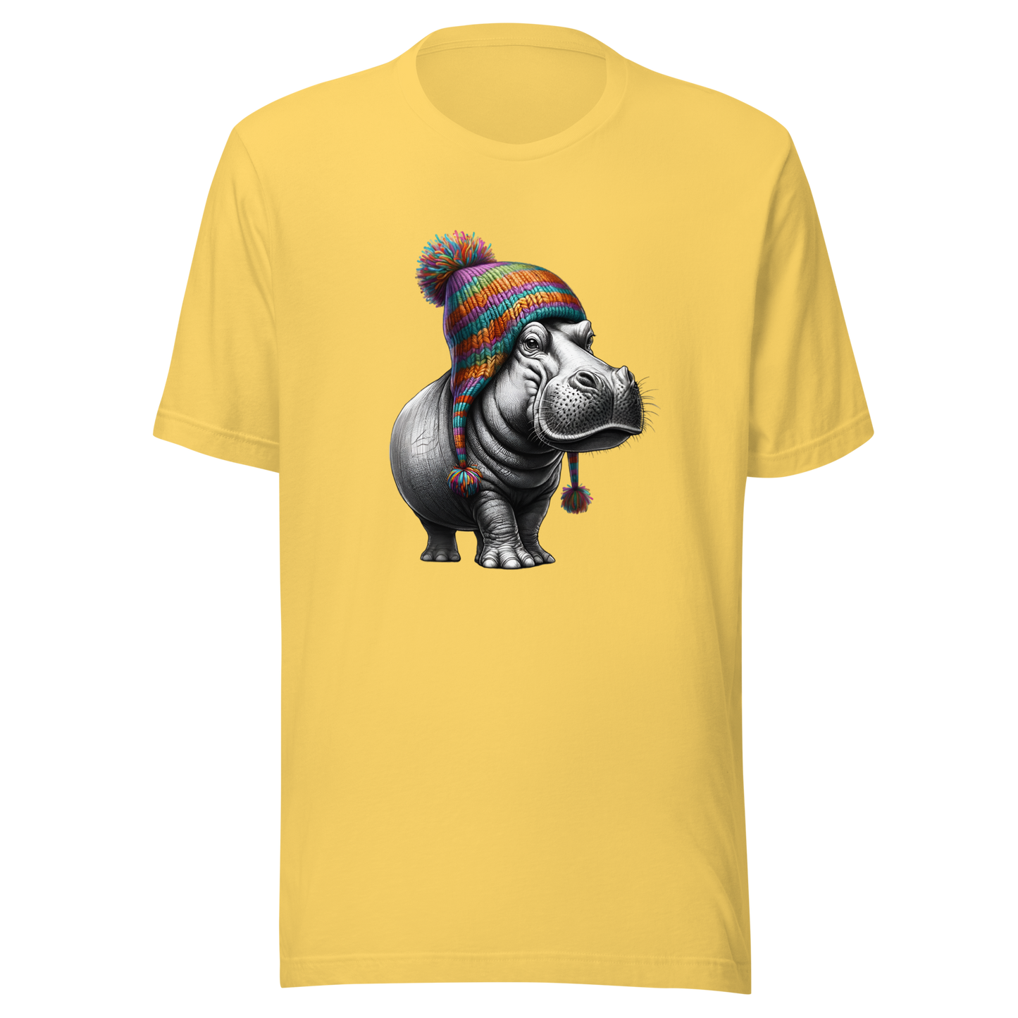 Unisex Novelty Hippo Graphic T-Shirt with Colorful Beanie