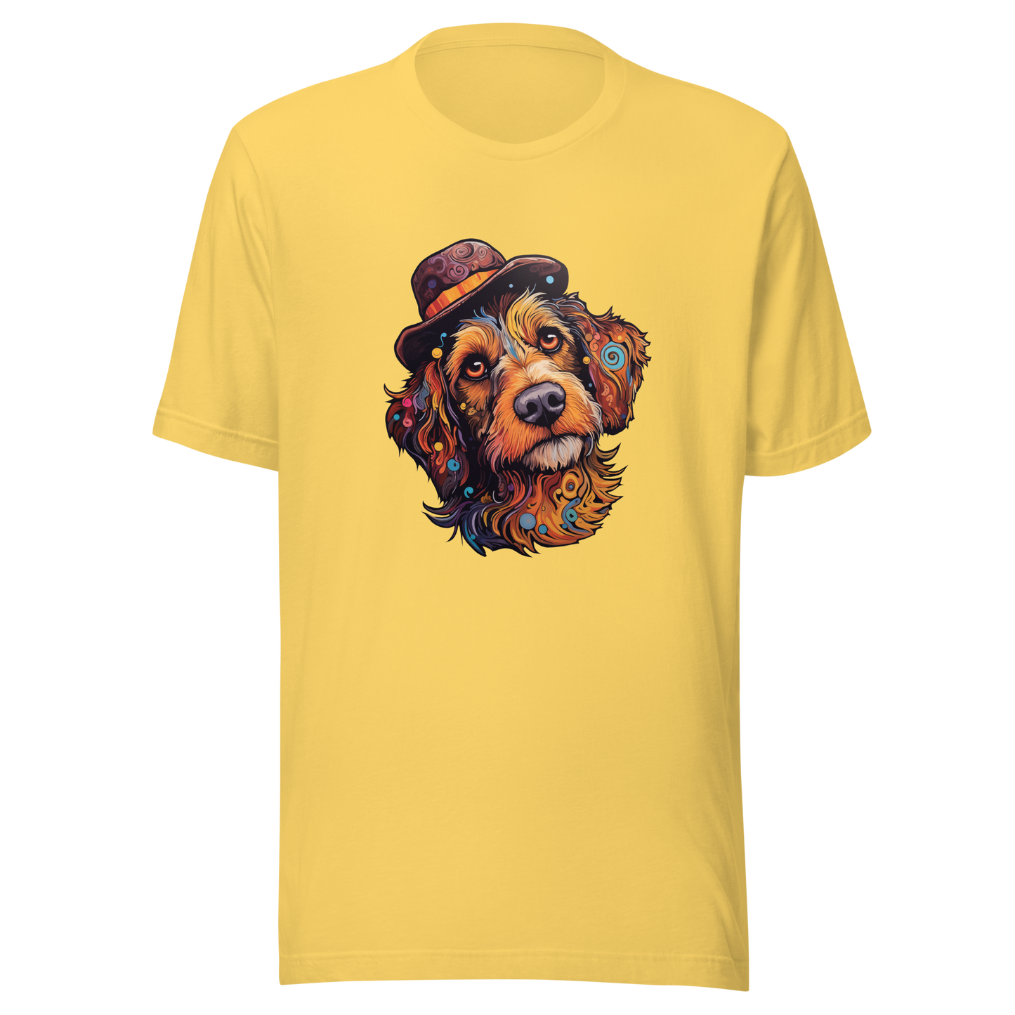 Unisex t-shirt "Bohemian Bowler: Artistic Dog with Hat"