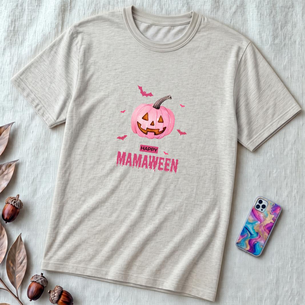 Unisex t-shirt "A Sweet Halloween. MAMAWEEN tee" - Ash unfolded t-shirt mockup
