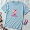 Unisex t-shirt "A Sweet Halloween. MAMAWEEN tee" - Ocean Blue unfolded t-shirt mockup