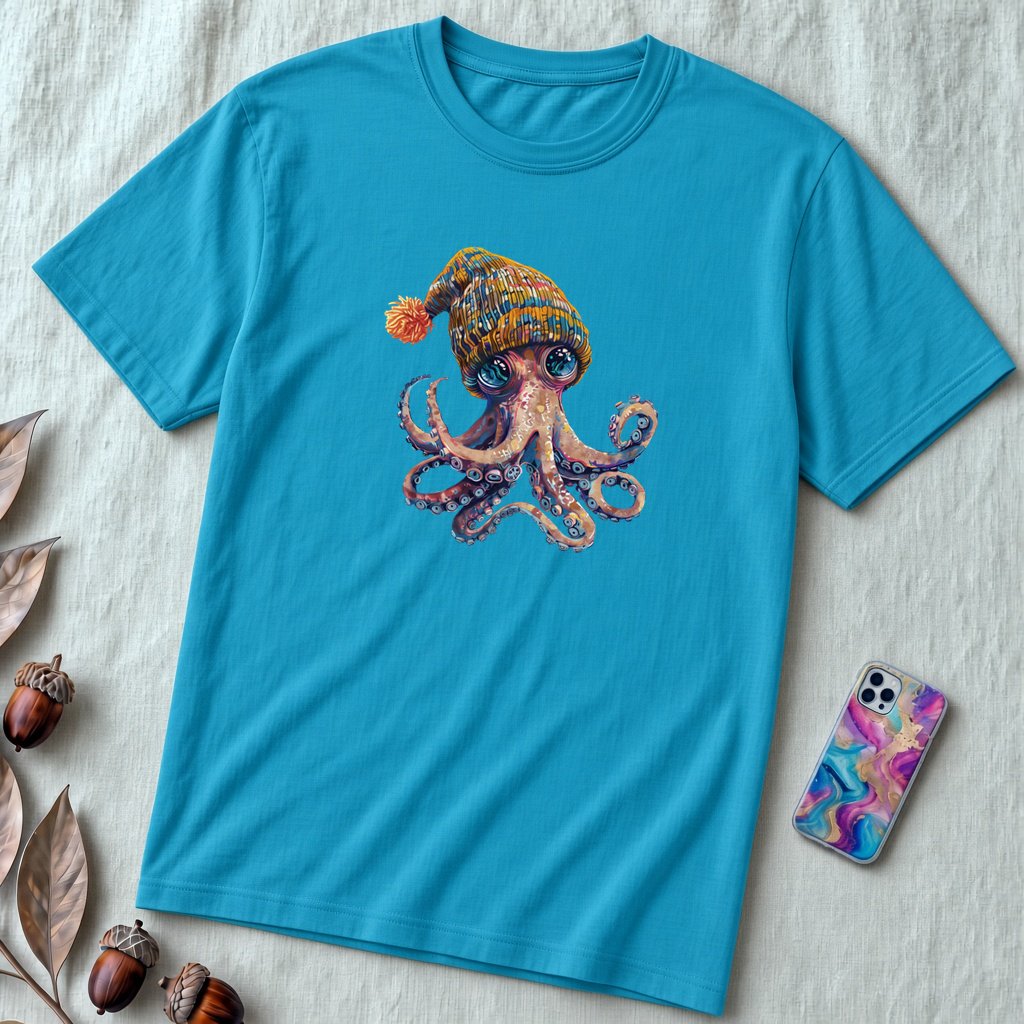 Unisex t-shirt coolest octopus - Aqua unfolded t-shirt mockup