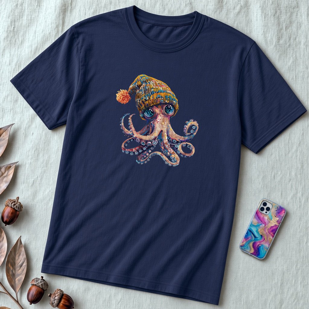 Unisex t-shirt coolest octopus - Navy unfolded t-shirt mockup