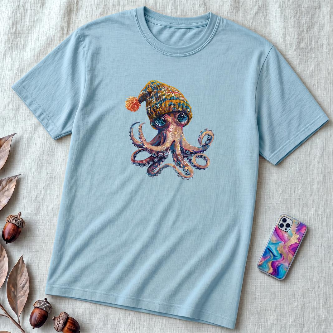 Unisex t-shirt coolest octopus - Ocean Blue unfolded t-shirt mockup