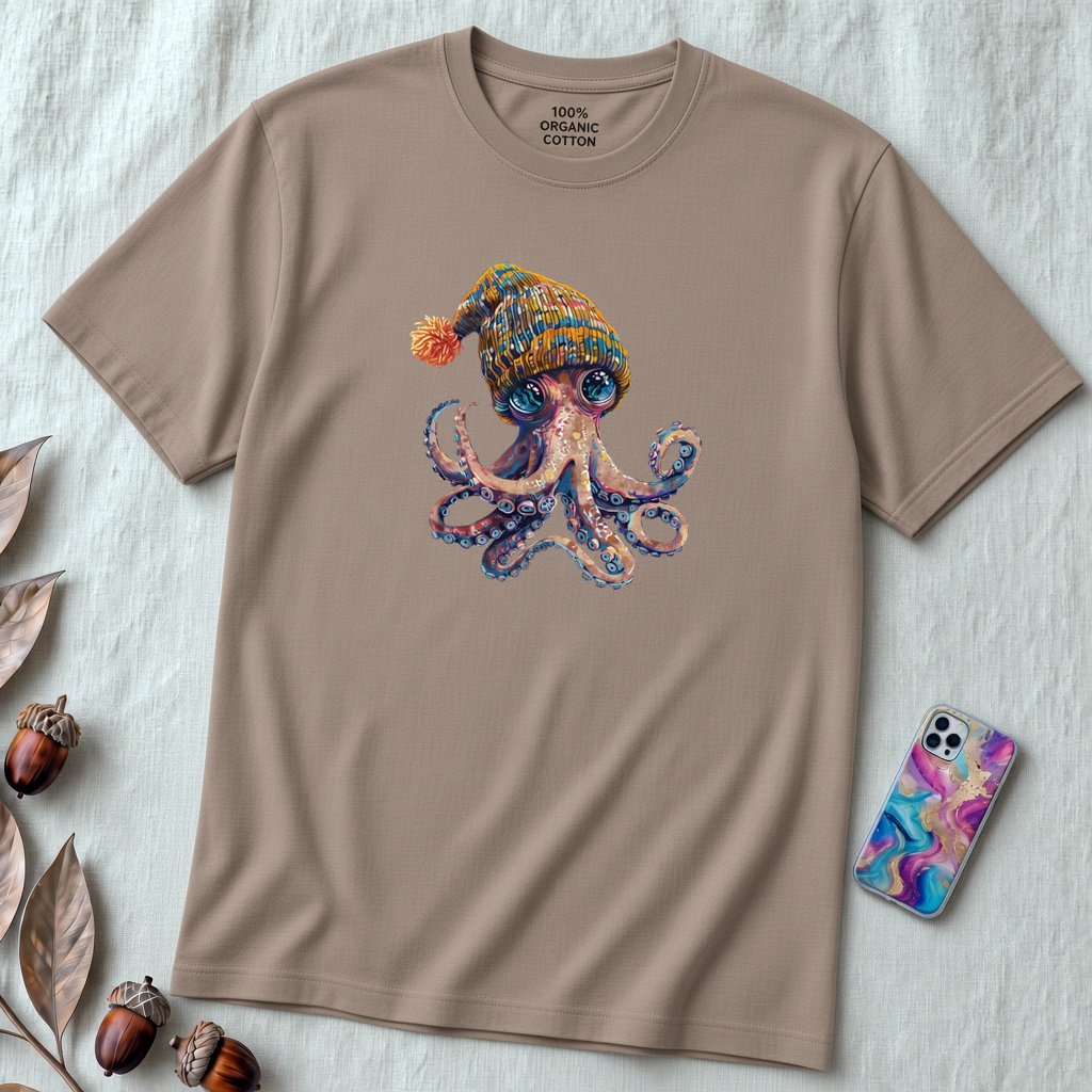 Unisex t-shirt coolest octopus - Pebble unfolded t-shirt mockup