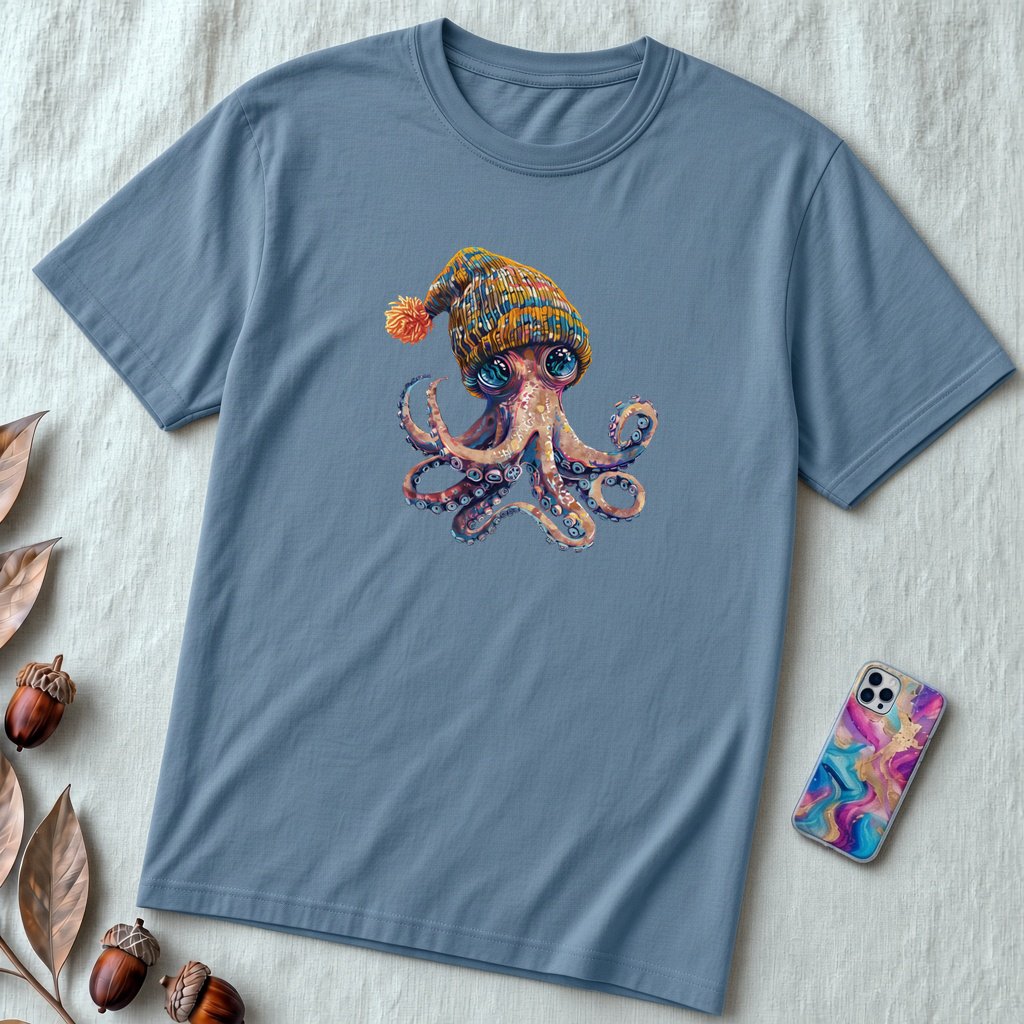 Unisex t-shirt coolest octopus - Steel Blue unfolded t-shirt mockup
