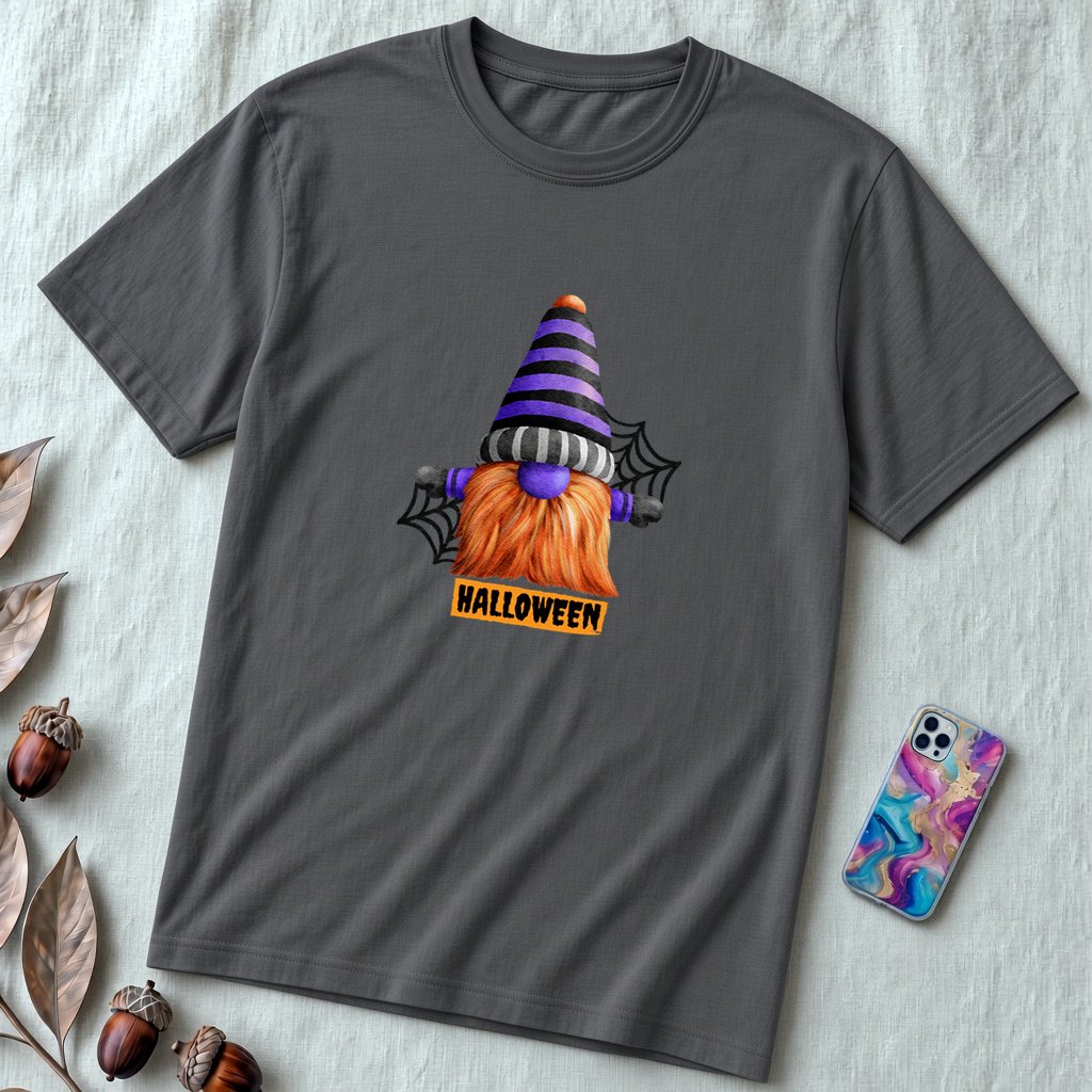 Unisex t-shirt "Gnome for Halloween" - Asphalt unfolded t-shirt mockup