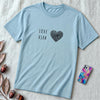 Unisex t-shirt Heart Love Shirt – Hebrew & English Tee for Valentine’s Day, Unique Couples Gift, אהבה - Ocean Blue unfolded t-shirt mockup