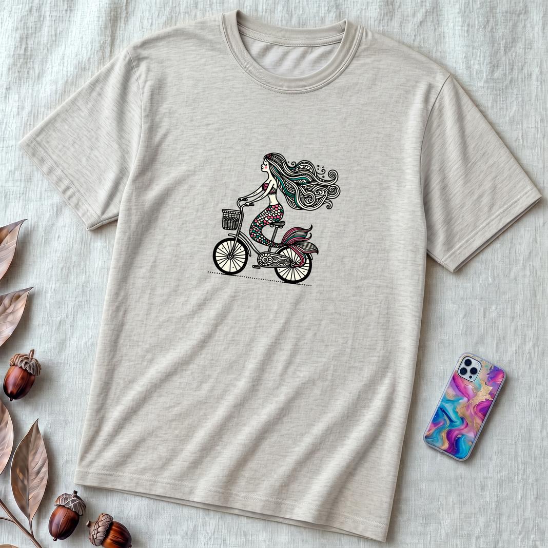 Unisex t-shirt "Mermaid on a bicycle" - Ash unfolded t-shirt mockup