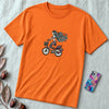 Unisex t-shirt "Mermaid on a bicycle" - Orange unfolded t-shirt mockup
