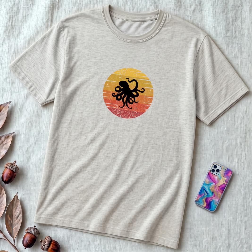 Unisex t-shirt Octopus Silhouette Sunset Colors - Marine Life Graphic Tee, Ocean Lover Shirt - Ash unfolded t-shirt mockup