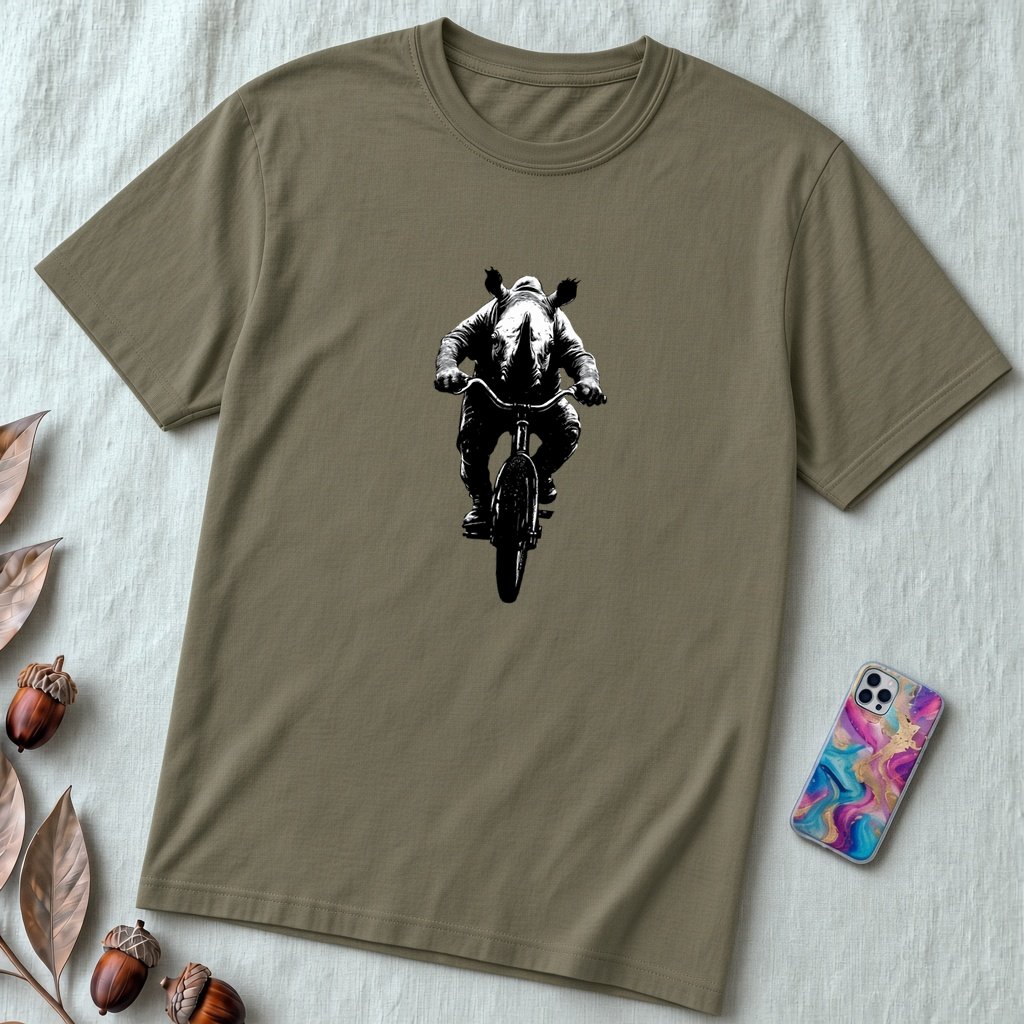 Unisex t-shirt "Pedal Like a Rhino" - Army unfolded t-shirt mockup