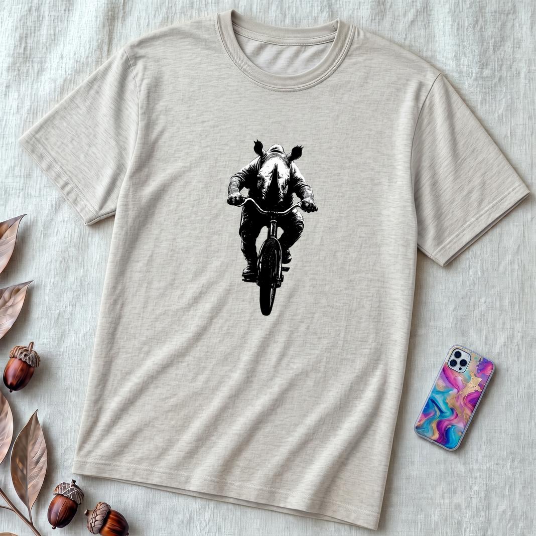 Unisex t-shirt "Pedal Like a Rhino" - Ash unfolded t-shirt mockup