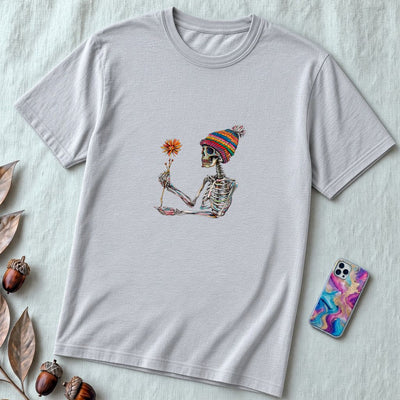 Unisex t-shirt "Skeleton Flower Power" - Ash unfolded t-shirt mockup