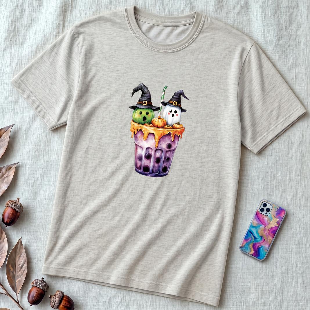 Unisex t-shirt "Spirits in Every Sip" - Ash unfolded t-shirt mockup