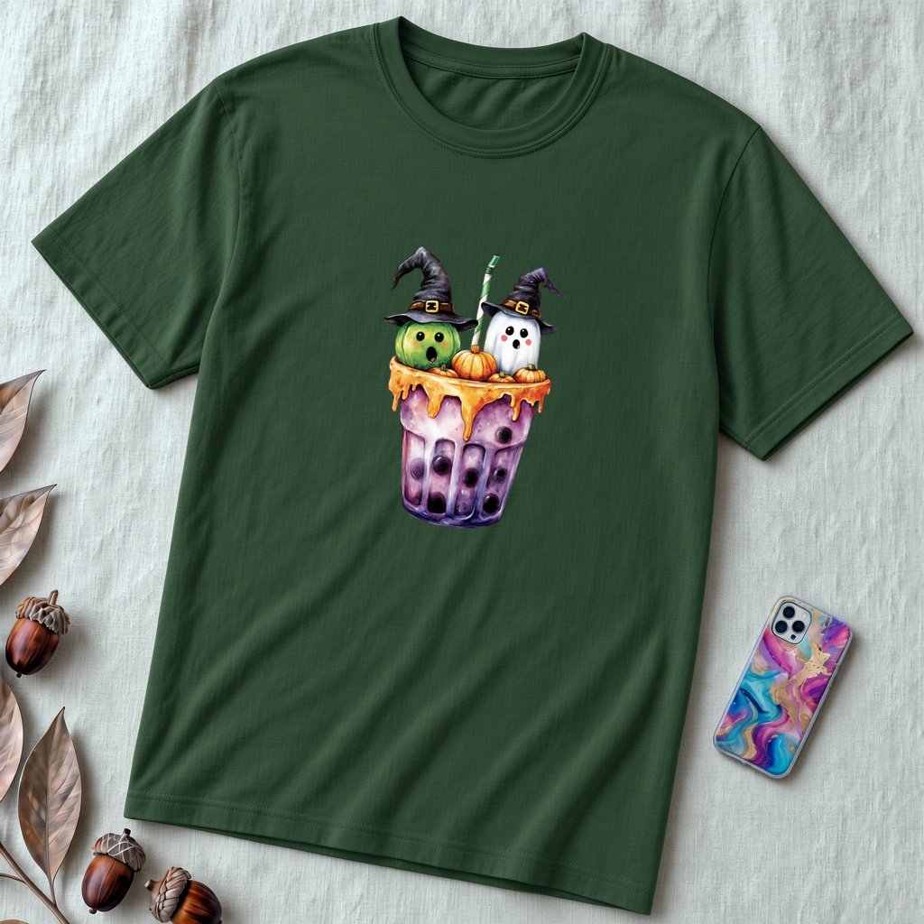 Unisex t-shirt "Spirits in Every Sip" - Forest unfolded t-shirt mockup