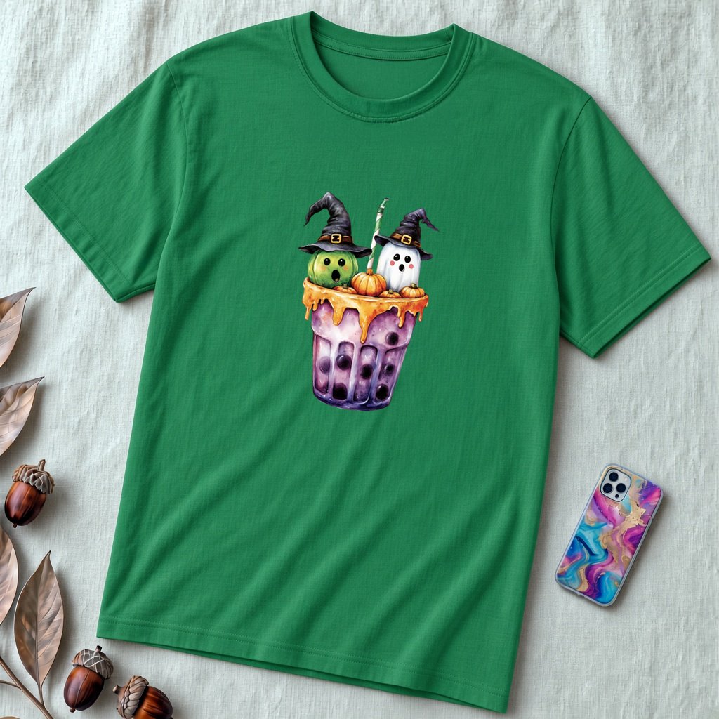 Unisex t-shirt "Spirits in Every Sip" - Kelly unfolded t-shirt mockup