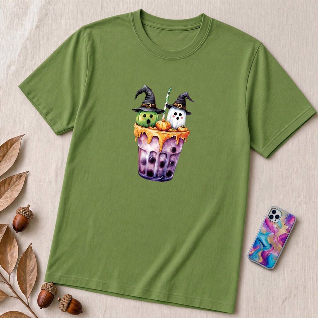 Unisex t-shirt "Spirits in Every Sip" - Leaf unfolded t-shirt mockup