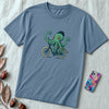 Unisex t-shirt with octopus on a bike - Steel Blue unfolded t-shirt mockup