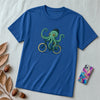 Unisex t-shirt with octopus on a bike - True Royal unfolded t-shirt mockup