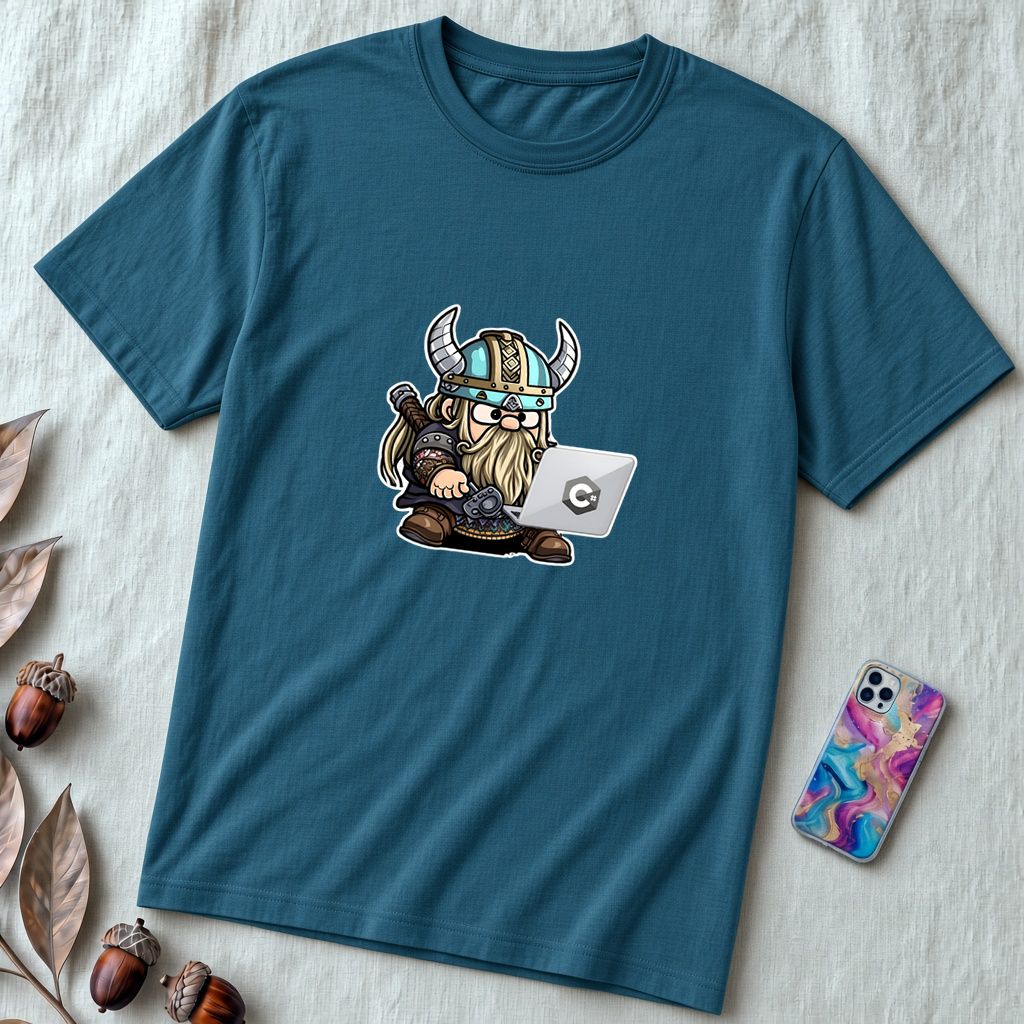 Unisex t-shirt with viking humor programmer: Valhalla Debugging Squad - Heather Deep Teal unfolded t-shirt mockup