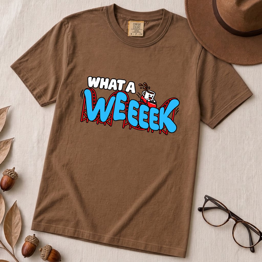 What A WEEEEK Coffee Roller Coaster T-Shirt - Espresso unfolded t-shirt mockup