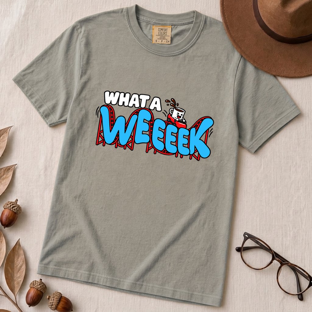 What A WEEEEK Coffee Roller Coaster T-Shirt - Granite unfolded t-shirt mockup