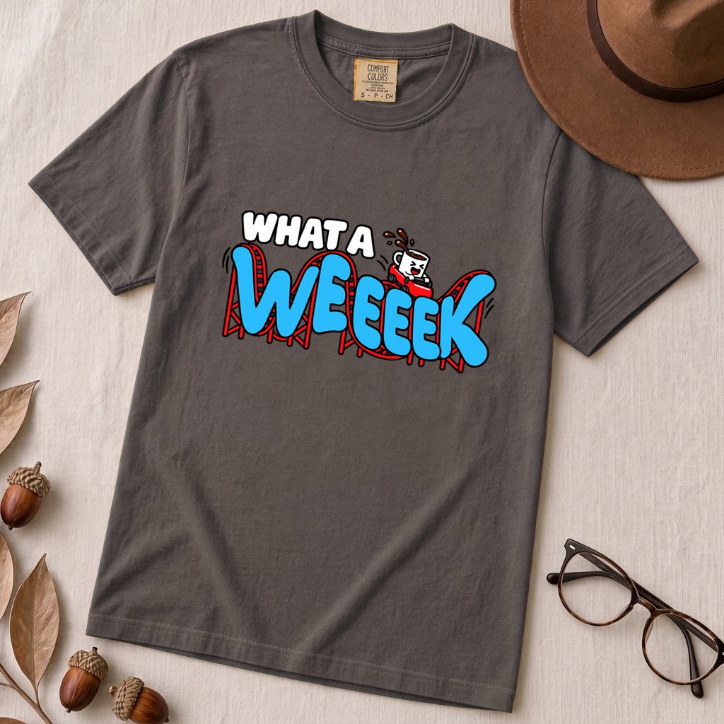 What A WEEEEK Coffee Roller Coaster T-Shirt - Graphite unfolded t-shirt mockup